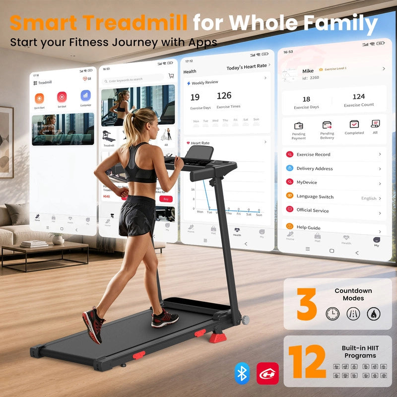 Tapis roulant pieghevole | Regolazione inclinazione | 3,0 HP | Ultra-silenzioso | 1¨C12 km/h | Controllo tramite App Smart | Design ammortizzato