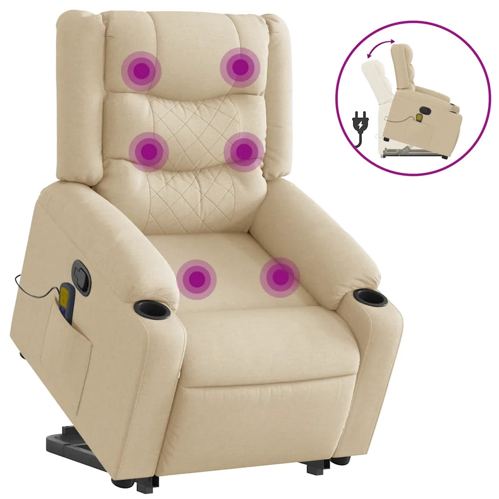 Poltrona Alzapersona Massaggiante Reclinabile Crema in Tessuto 3310273