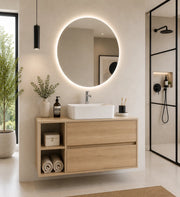 Mobile bagno con top in legno e lavabo da appoggio ORIGENBATH ZEUS senza specchio 90x45 cm Sinistra Estepa