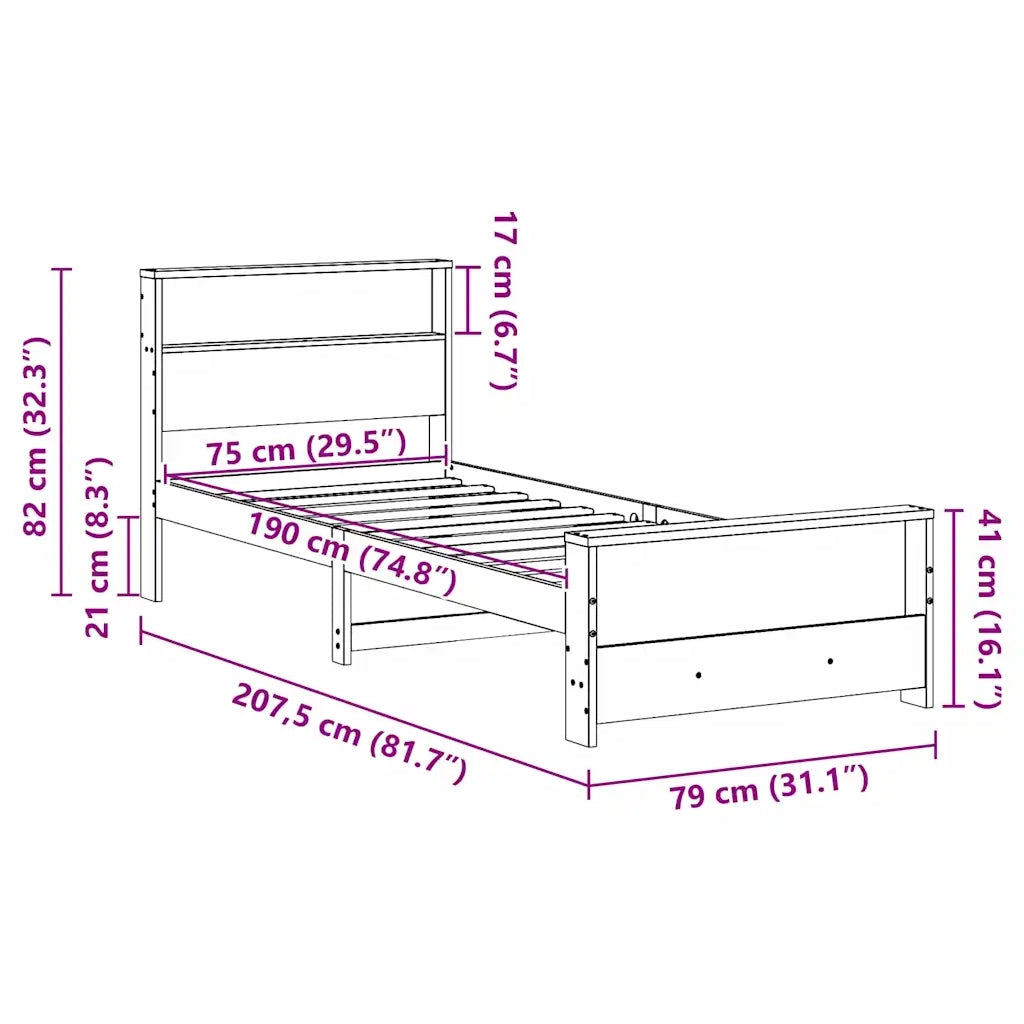 Struttura del letto con lo scaffale Marrone cerato 75 x 190 cm 877253