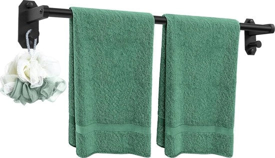 Supporto asciugamano senza perforazione, nero, 60 cm, viti o adesivo, supporto asciugamano stabile e stile per cucina, bagno, camera da letto, doccia, lavabo
