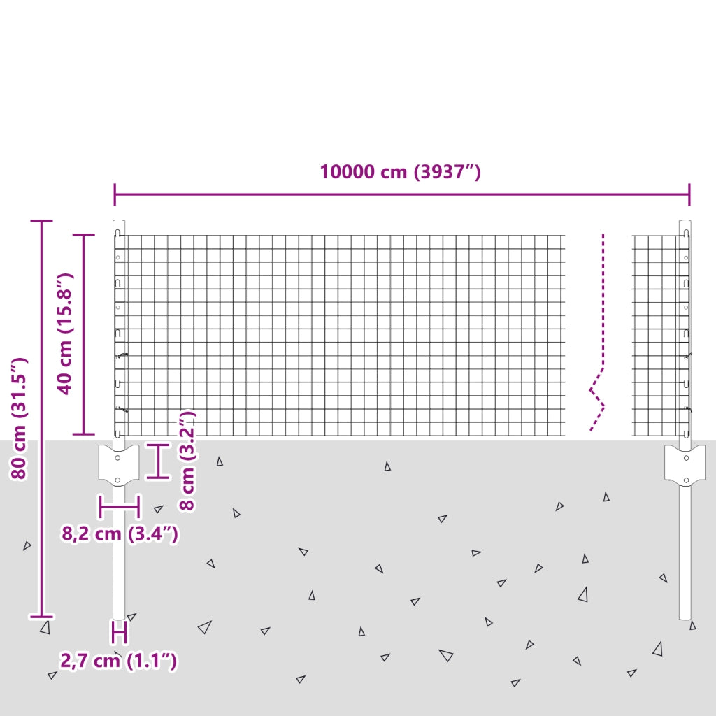 Recinzione in Filo Saldato con 44 Post U Argento 0.4x100 m Acciaio
