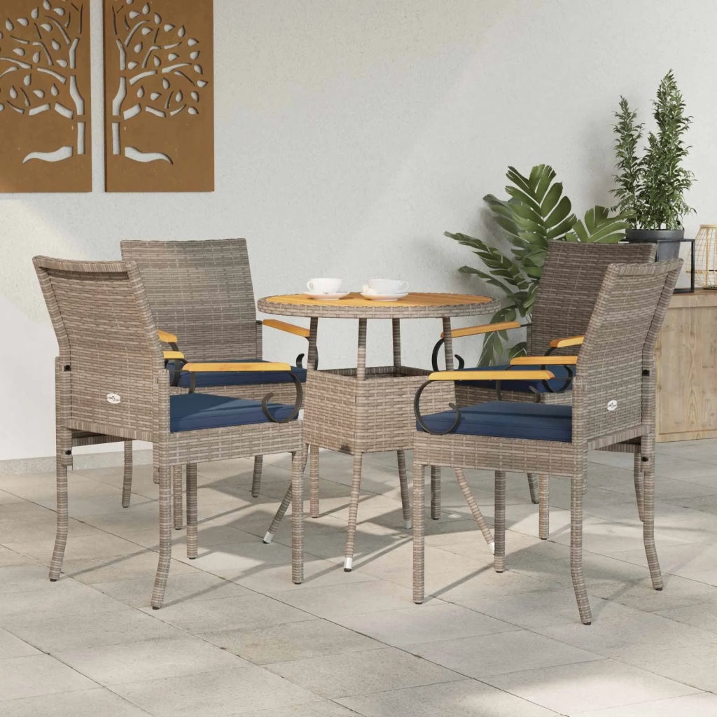 Sedie da giardino 4 pcs Grigio e Blu Navy Polyrattan e acacia