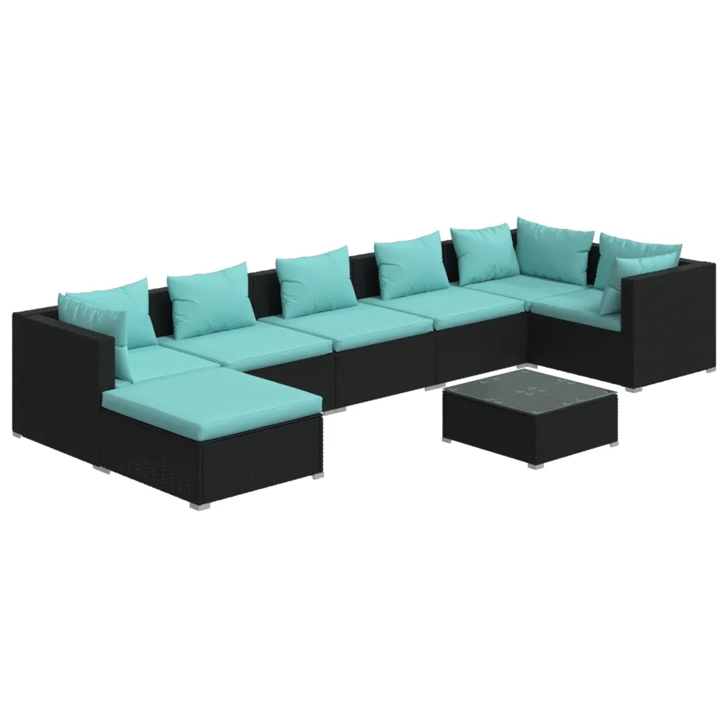 Set Salotto da Giardino 8 pz con Cuscini in Polyrattan Nero cod mxl 35409
