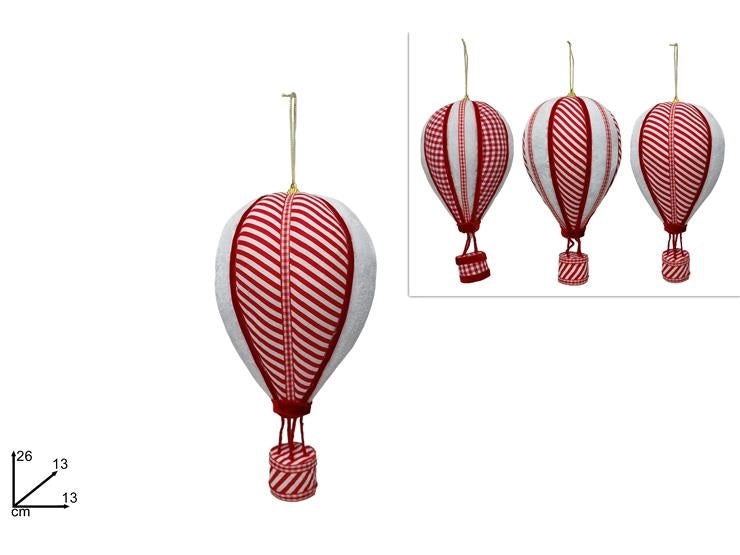 Decorazione Natalizia Appendino Mongolfiera in tessuto 26 x 13 cm 3 Modelli