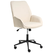 Sedia da ufficio color bianco sporco con rivestimento in finto lino, girevole, da salotto, con regolazione dell'altezza del sedile