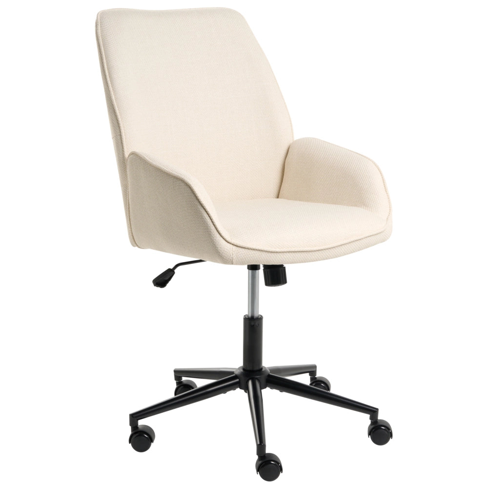 Sedia da ufficio color bianco sporco con rivestimento in finto lino, girevole, da salotto, con regolazione dell'altezza del sedile