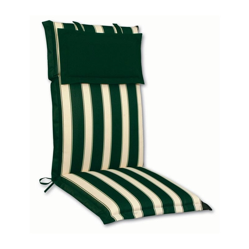 Cuscino da esterno per poltrona alta, 114x46 cm con volant - Cuscino Da Esterno Per Poltrona Alta, 114x46 Cm Con Volant Colore Righe&righe (righe Bianche/verdi)