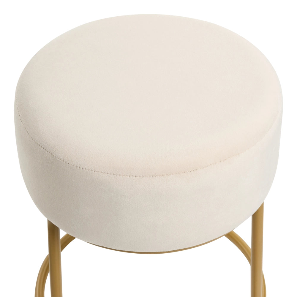 Poggiapiedi in Velluto beige con Base in Metallo Dorato stile Glam Moderno