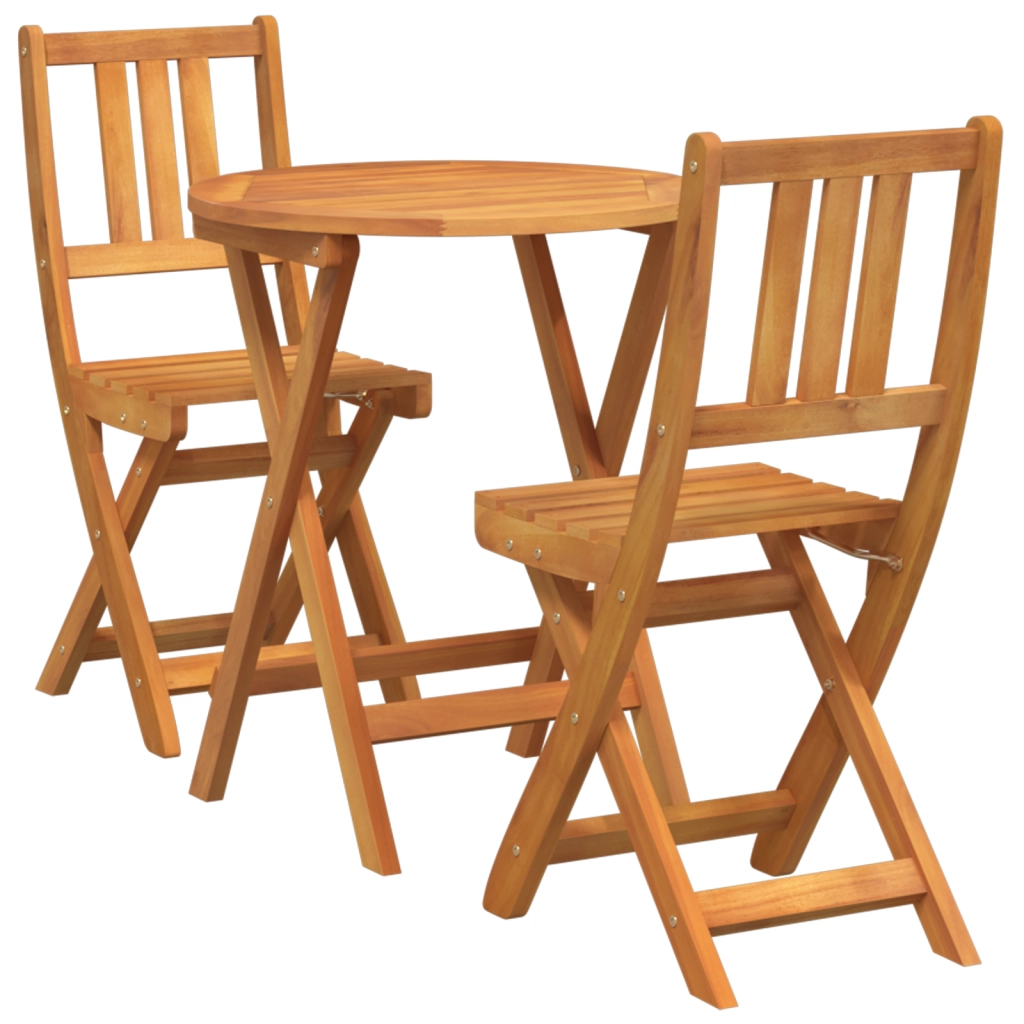 Set Bistro Pieghevole 3 Pezzi in Legno Massello di Acacia