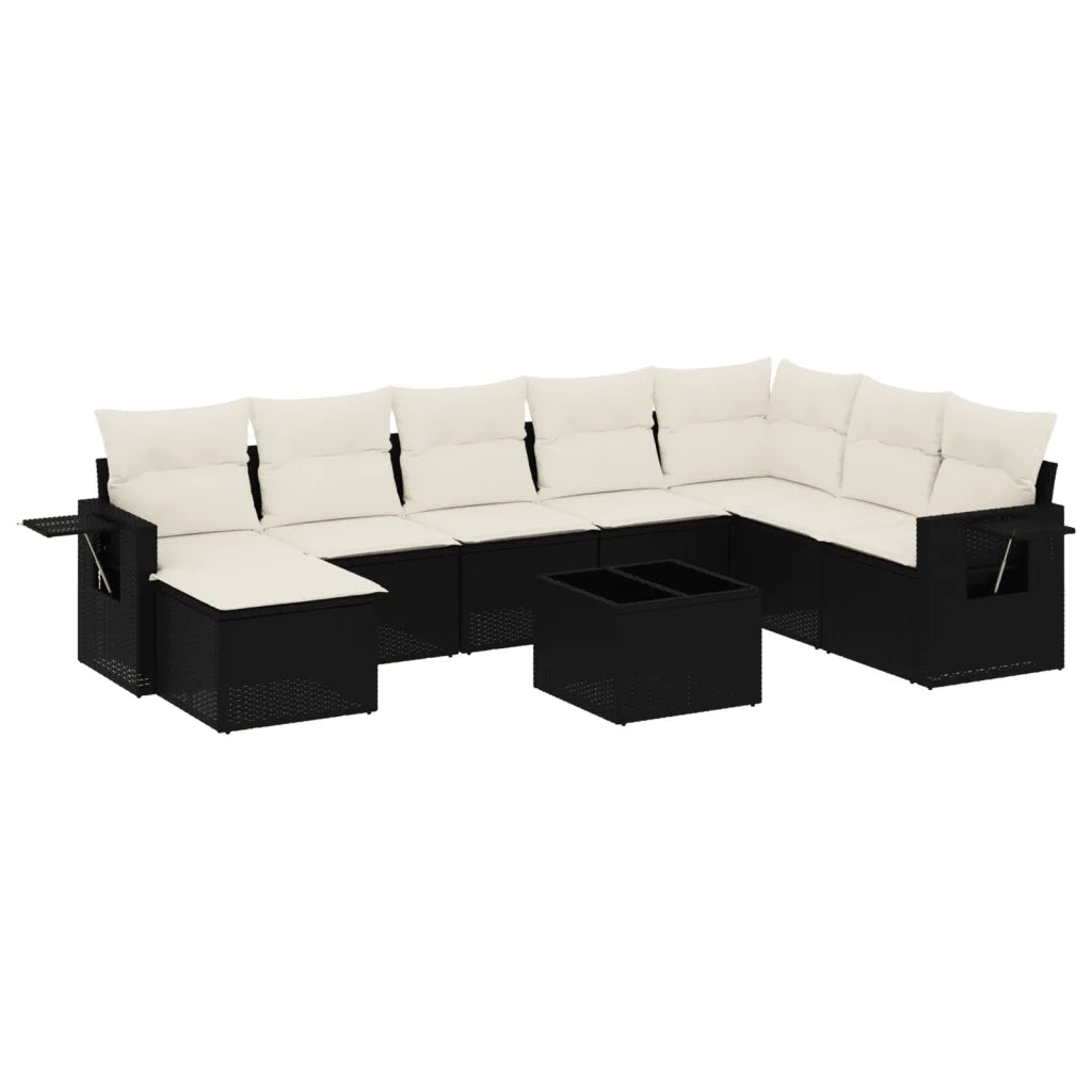 Set Divani da Giardino 9 pz con Cuscini Nero in Polyrattan
