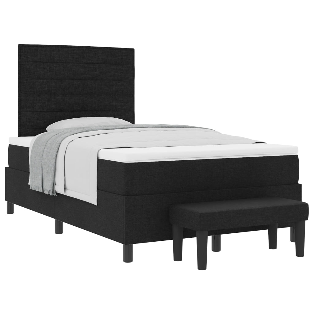 Letto Box Spring con Materasso e Panchina Nera 120x200 cm Tessuto
