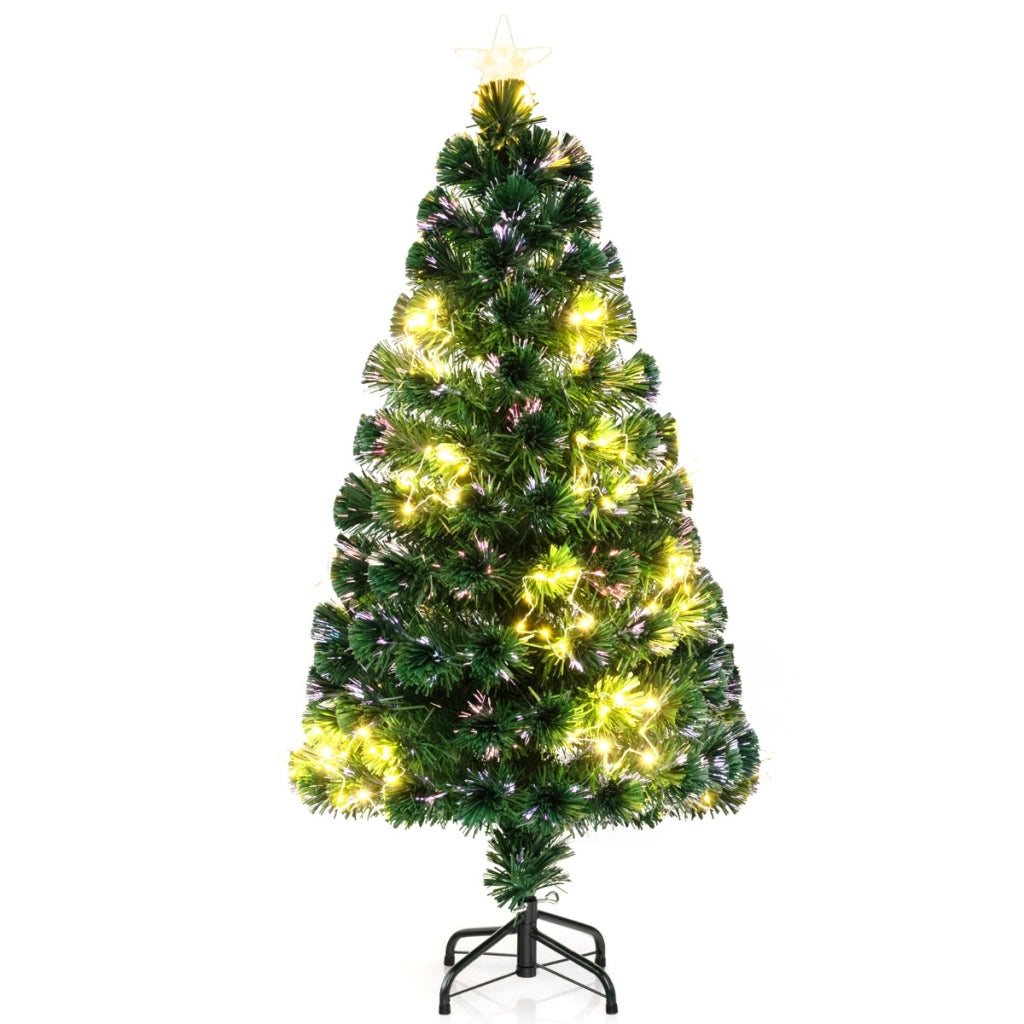 Albero di natale in fibra ottica da 120cm pre-illuminato con luci a stringa stella sulla cima, Albero natale artificiale