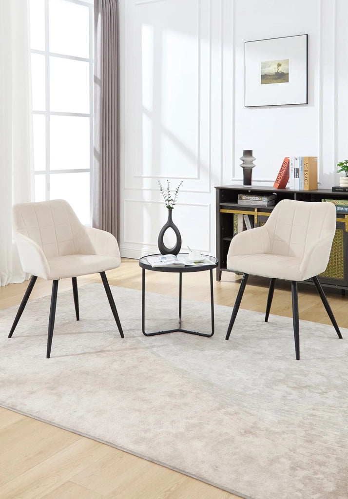 Sedia per Sala da Pranzo Imbottita, Poltroncina in Velluto,Sedia da Cucina con Braccioli e Schienale, Gambe in Metallo, moderne,Crema, BH93cm-1