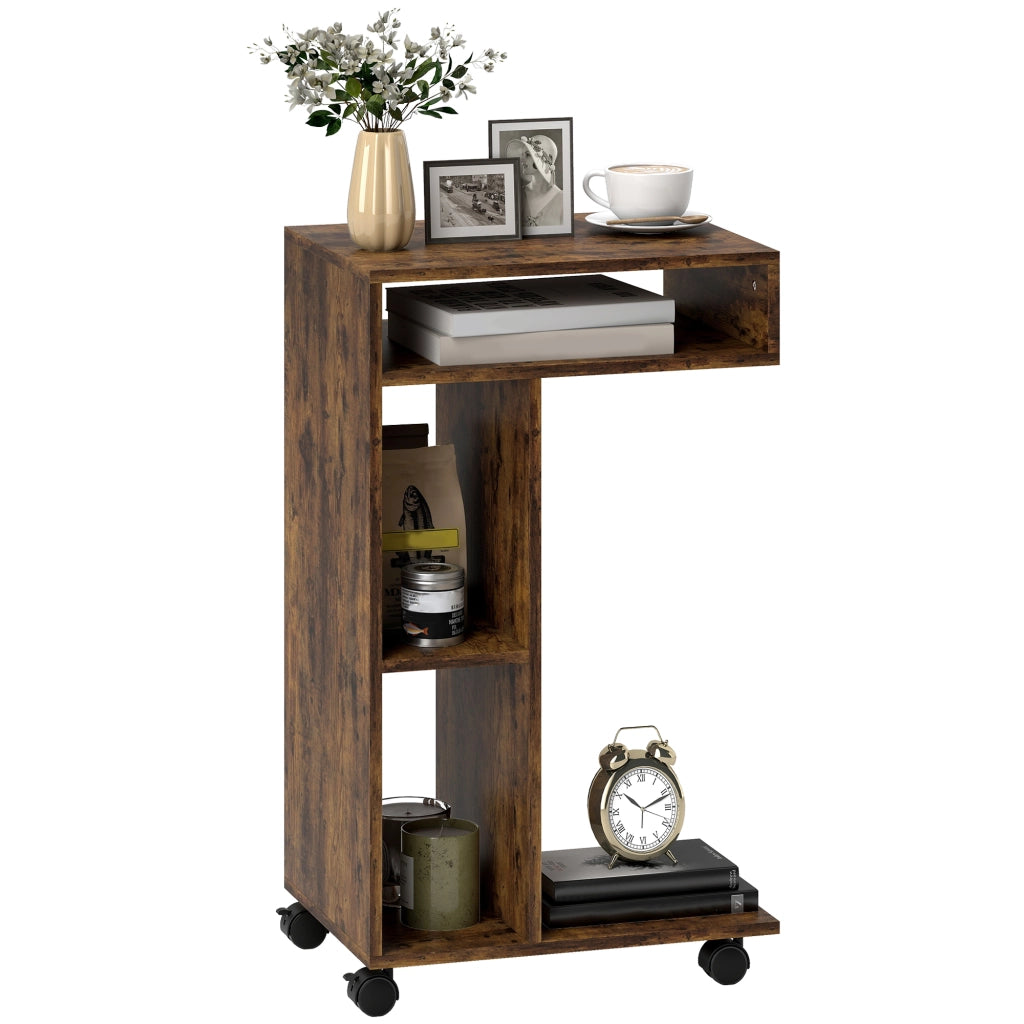Tavolino da soggiorno con rotelle e ripiani ¨C Zephmum ¨C Rustico marrone 40x30x69 cm