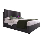 Letti contenitori 160x200 cm con contenitore e LED; lino; grigio (Senza materasso)