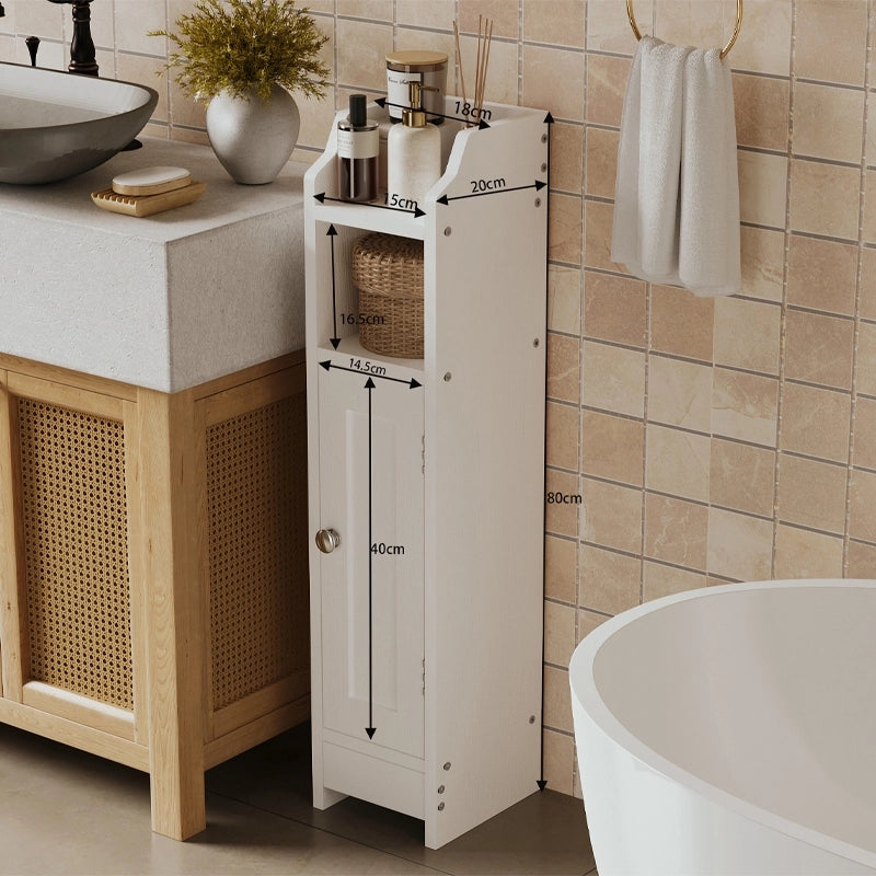Mobiletto da bagno con ante a colonna, bianco, ripiani alti, design moderno stile loft, 80 cm