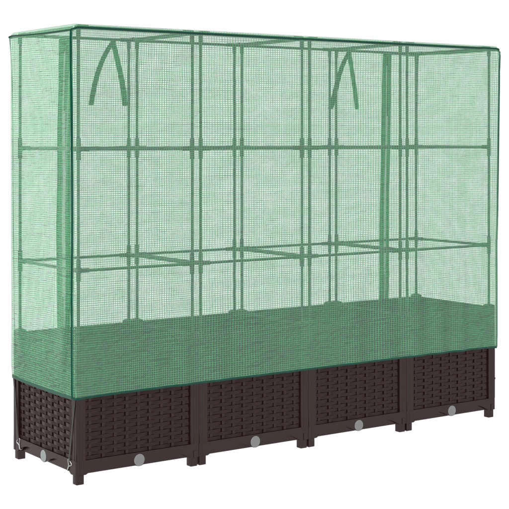 Aiuola rialzata/fioriera con copertura effetto rattan 160 x 40 x 138 cm Marrone 02_0038755