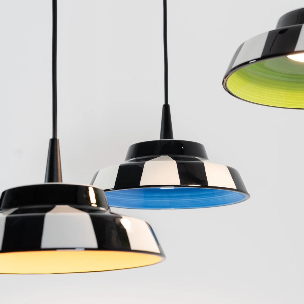Circus Lampada a Sospensione LED Design in Ceramica Bianco e Nero Diametro 24 cm, Sorgente Luminosa LED TRIAC 2700K 8W, Ideale per Interni
