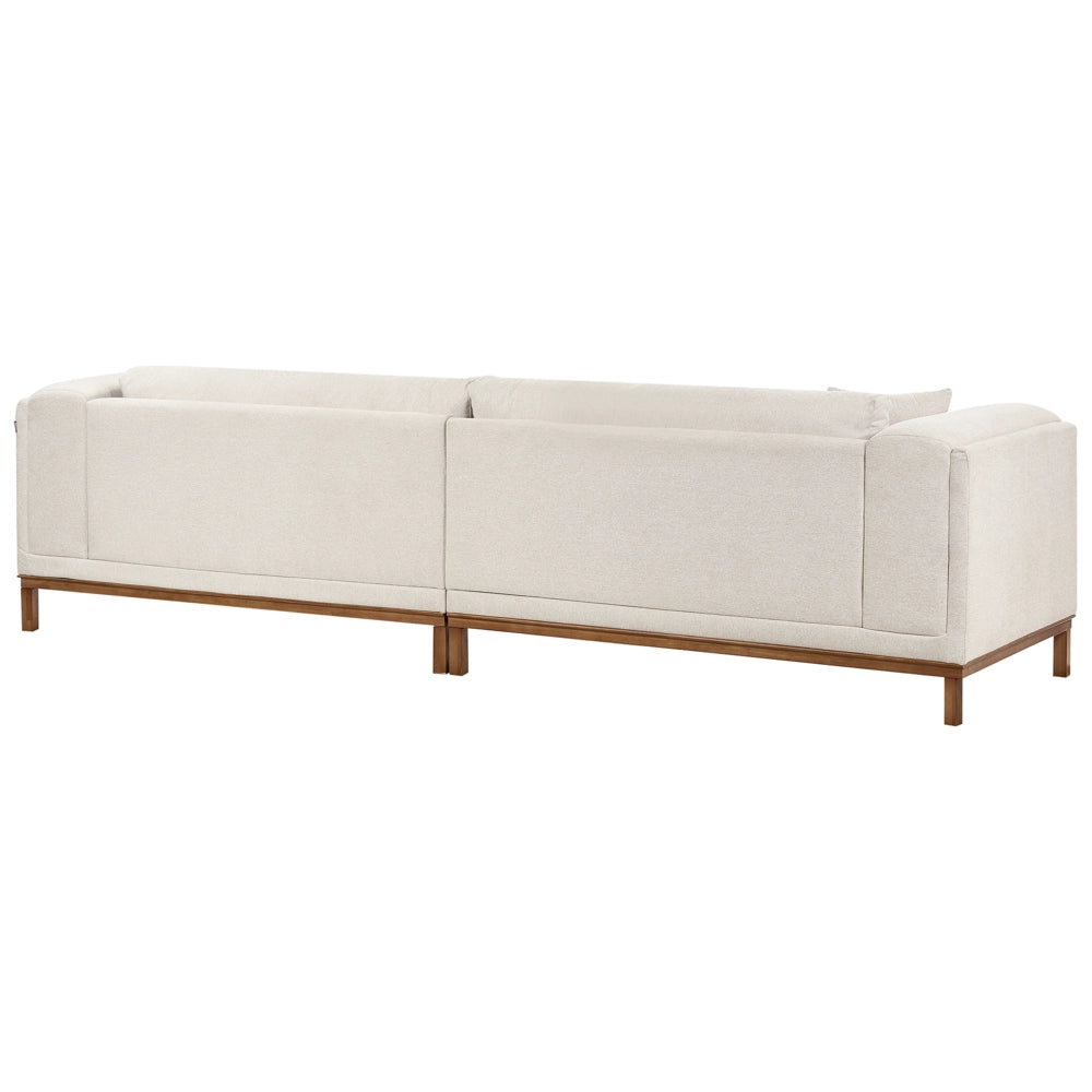 Divano moderno in tessuto beige chiaro 4 posti con gambe in legno stile moderno