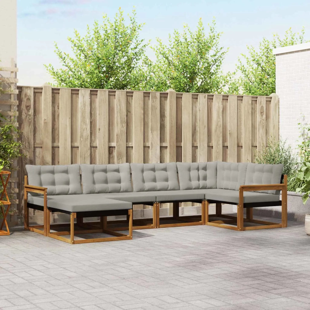 Set di divani da esterno 6 pcs Grigio Naturale e Chiaro