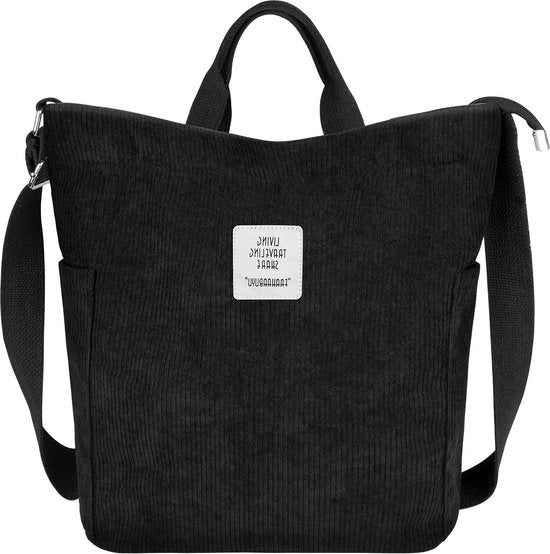 Borsa a corduroy per donne con chiusura a zip - Grande borsa a spalla per shopping, scuola, lavoro e viaggi