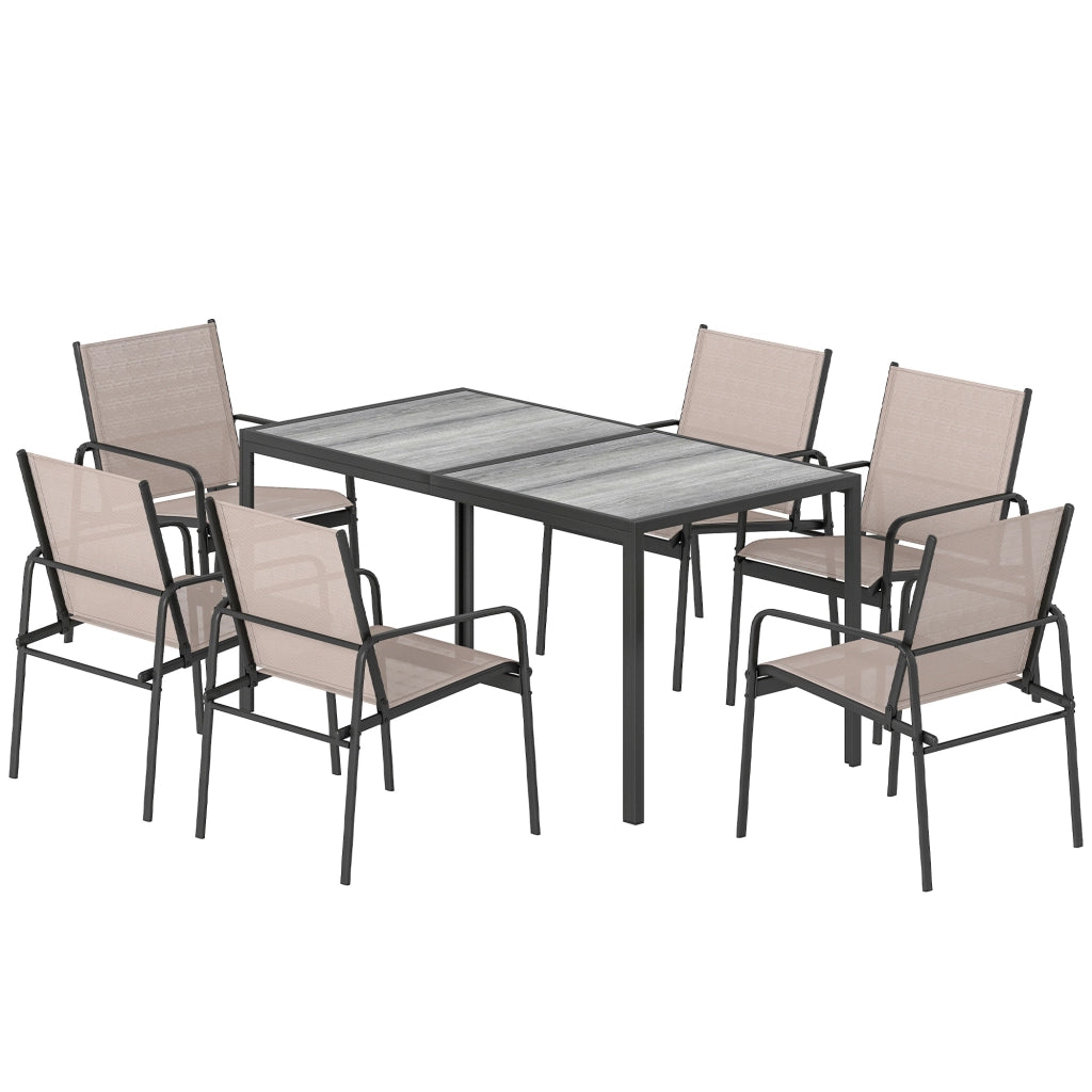 Set Tavolo e Sedie Giardino ¨C Xylo ¨C 6 Posti Effetto Legno Beige