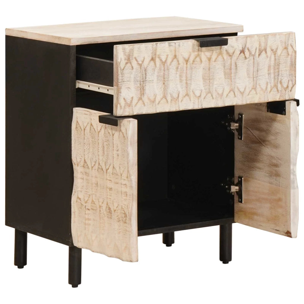Comodino | Armadio da Notte | Mobiletto da notte Bianco 50 x 33 x 60 cm Legno di mango massello