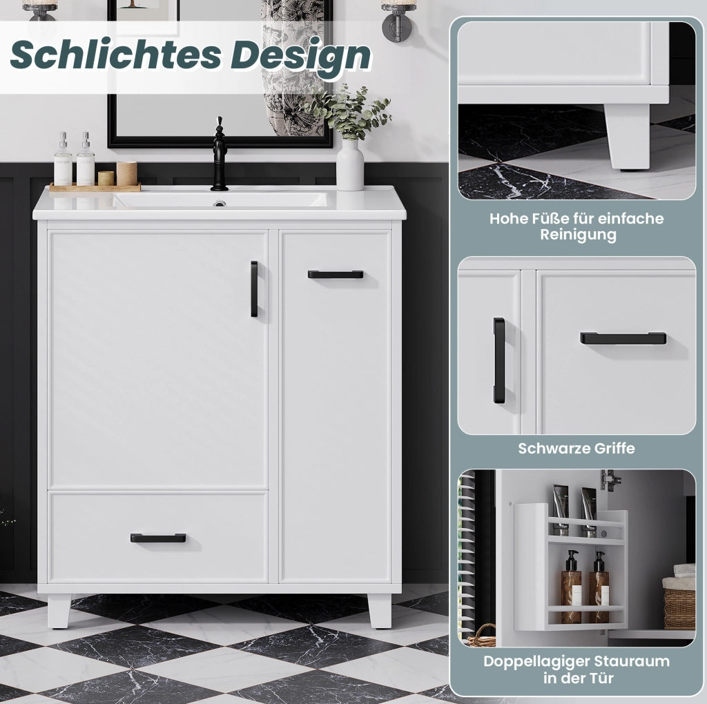Mobile bagno a terra bianco con lavabo in ceramica e 2 cassetti