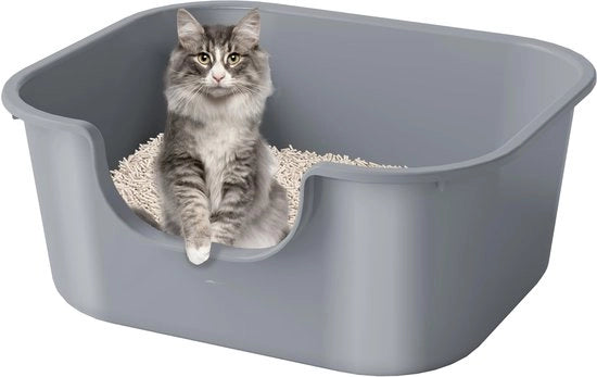 Cassetta per gatti con bordo alto, grande cassetta per gatti, facile da pulire, ingresso ribassato, cassetta per oggetti con bordi alti, impermeabile, cassetta per gatti (grigio)