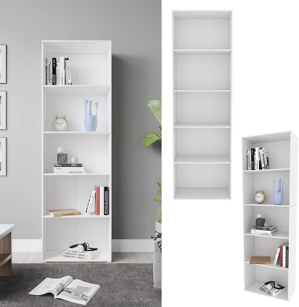 Libreria Bob, Bianco, 60 x 190 cm con 5 scomparti, per la conservazione e la presentazione di libri e raccoglitori