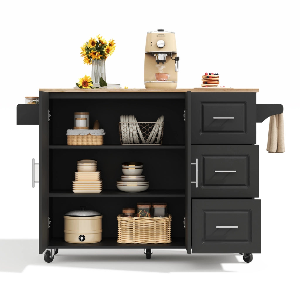 Carrello cucina mobile con piano apribile 137x43(76) cm in MDF nero
