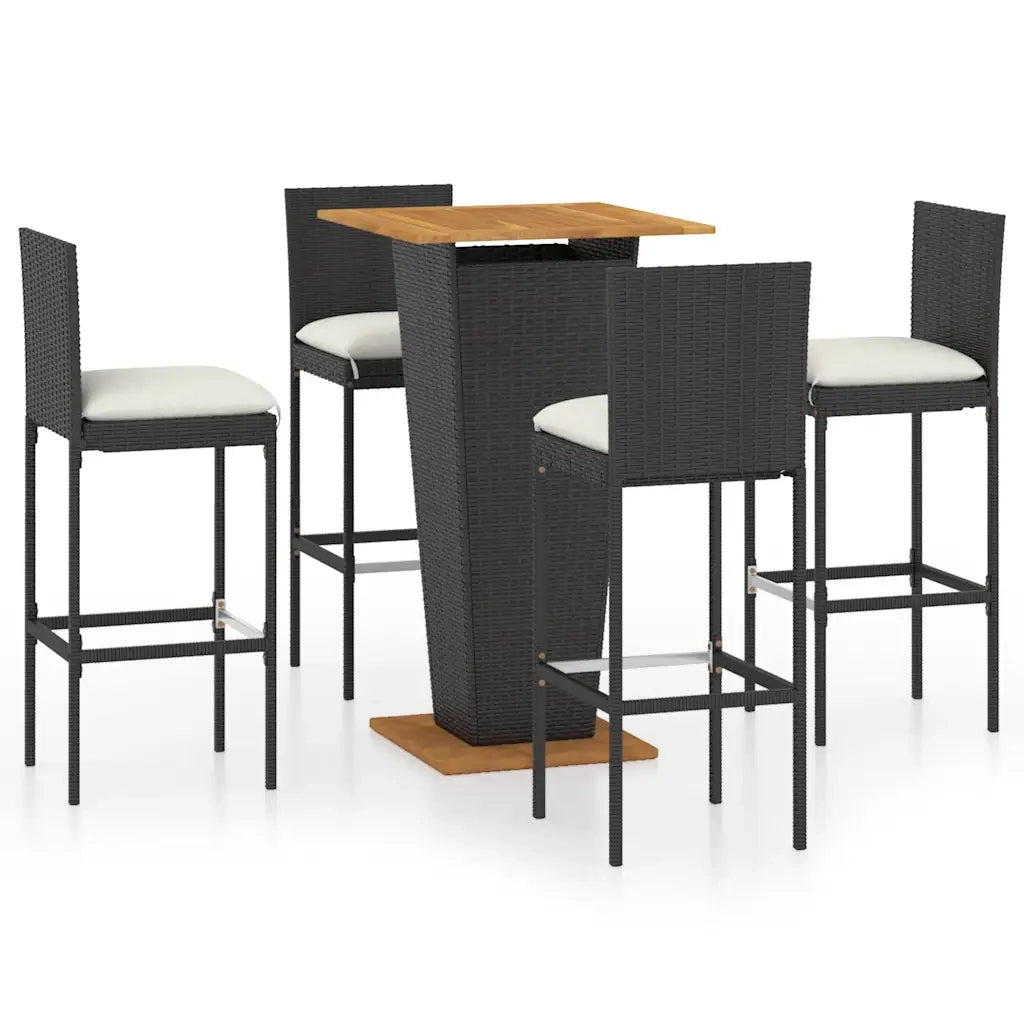 Set da Bar da Giardino 5 pz con Cuscini in Polyrattan Nero