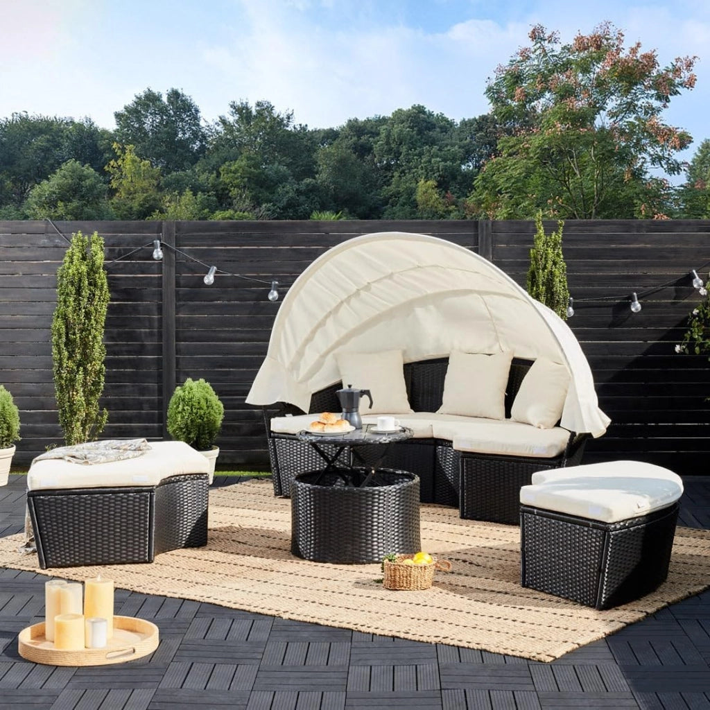 ® Lettino Prendisole Isola Polyrattan Sdraio da Giardino con Tavolo 185 cm Set Mobili Lounge per Esterno Divano Letto da Spiaggia Salottino