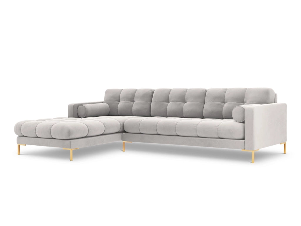 Cosmopolitan Design - Divano angolare sinistro "Bali" 5 posti in velluto argento 