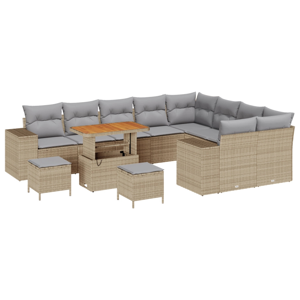 Set di SofÃ  da Giardino  12 Pezzi con Cuscini Rattan Beige Poli Rattan Acacia