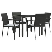 Set da pranzo da giardino in vimini sintetico nero composto da 5 pezzi e cuscini 02_0014875