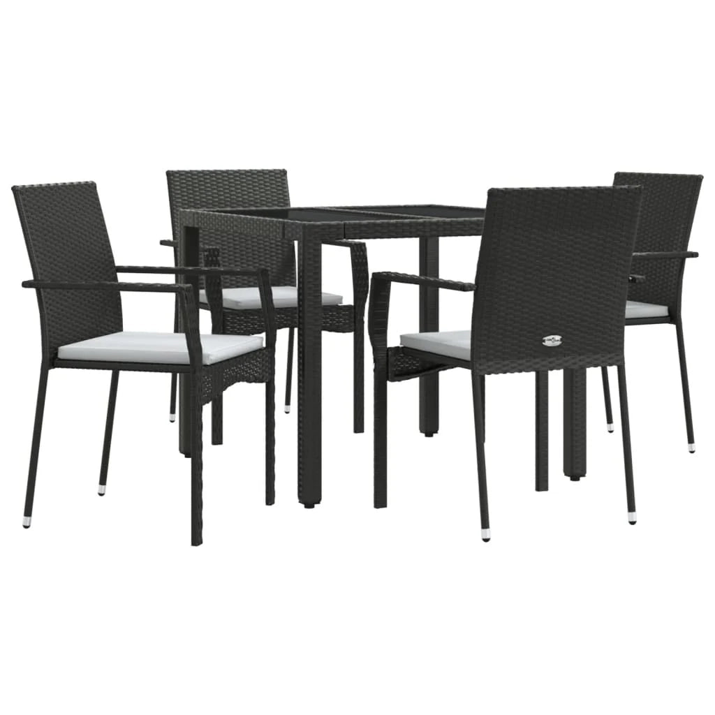 Set da pranzo da giardino in vimini sintetico nero composto da 5 pezzi e cuscini 02_0014875