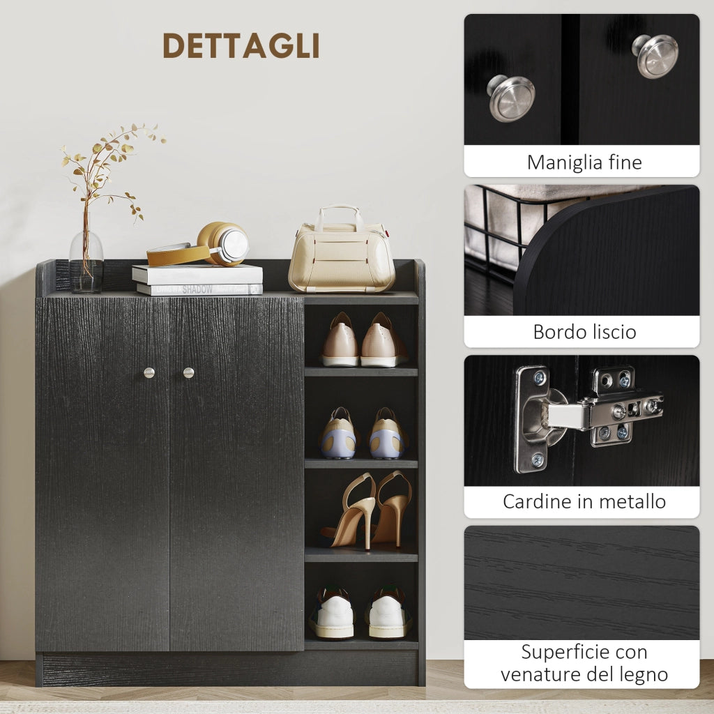 Scarpiera Armadio con 4 Ripiani Aperti e 2 Ante ¨C Zephmum ¨C 83x30x90 cm, Nero
