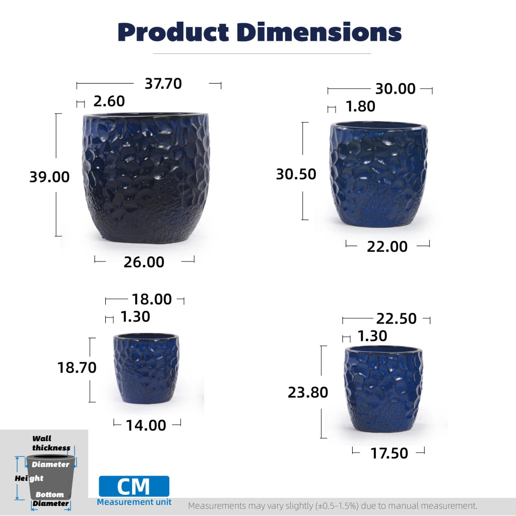 Semenzaio da giardino in ceramica blu navy con rilievo martellato e foro di drenaggio Ø 18 cm