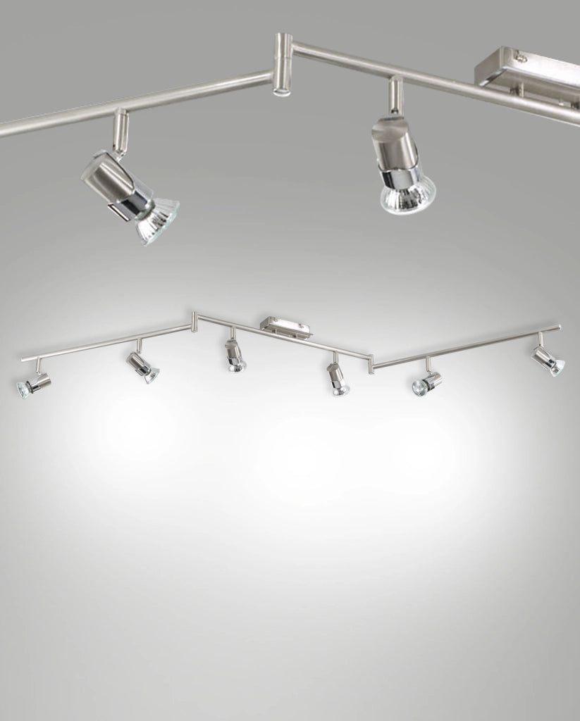 Faretto Alice in metallo finitura nichel satinato per interni, 6 luci attacco GU10 max 15W, design elegante e moderno, Codice 2554-86-178