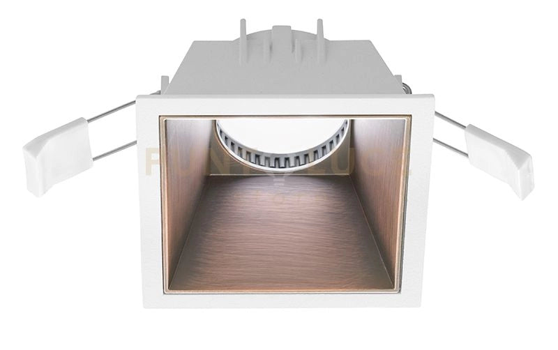 GFA625 - FARETTO DA INCASSO BIANCO OPACO E RAME 1 LUCE ATTACCO GU10 QUADRATO 9CM