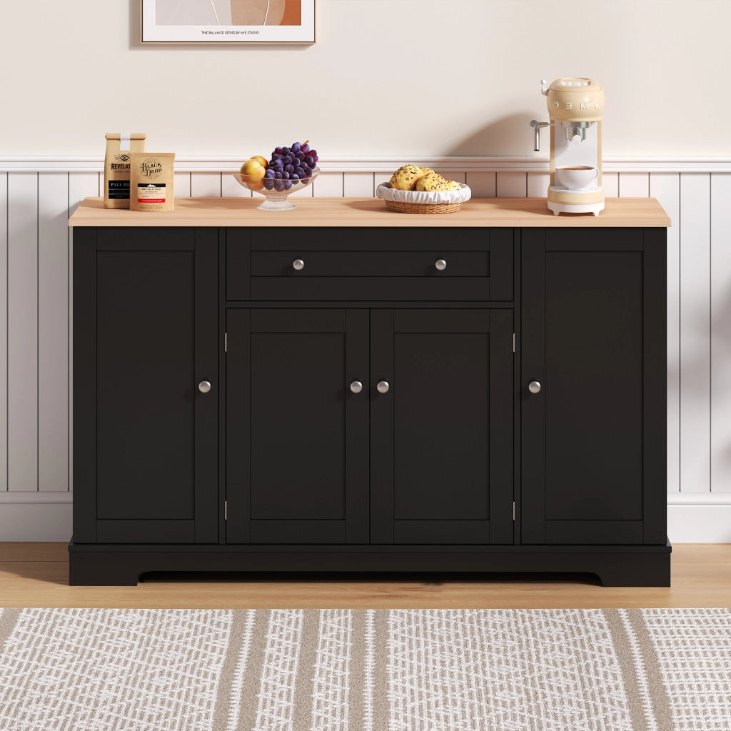 Sideboard da cucina 138 cm con cassetto, ante laterali e ripiani regolabili, design moderno, nero