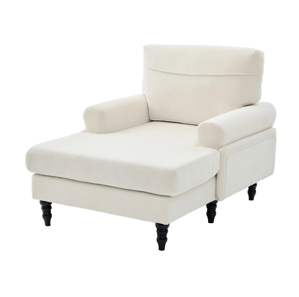 Poltrona 125.5x97x86 cm con seduta ampia e tasche laterali in chenille beige