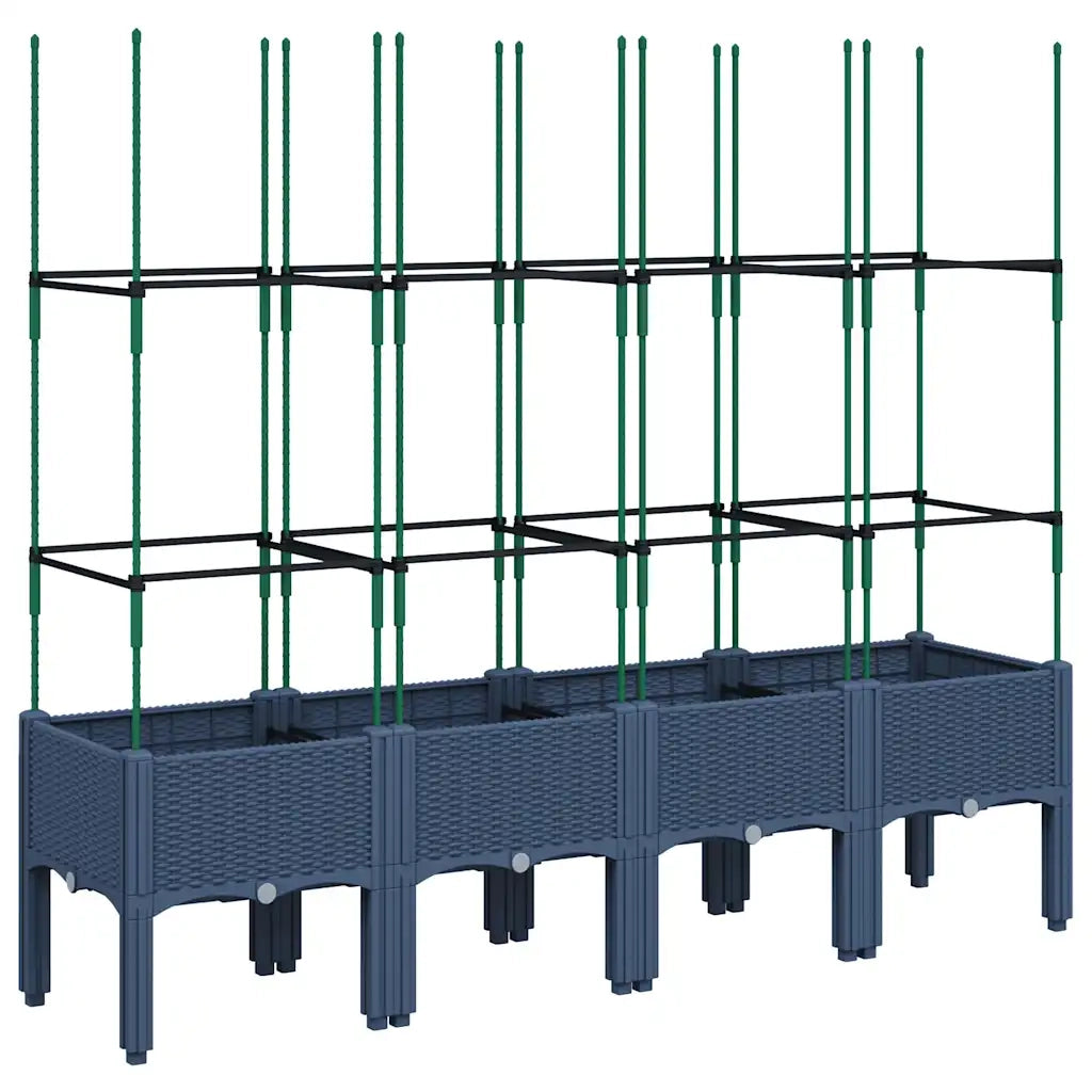Fioriera | Cassetta per fiori | Vaso Giardino con Traliccio Grigio Blu 160x40x142,5 cm PP
