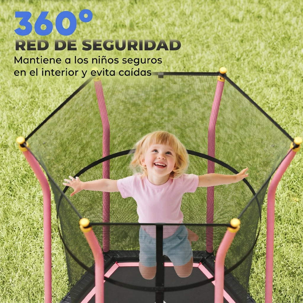 Trampolino Elastico per Bambini con Rete di Sicurezza ¨C Zephmum ¨C Rosa 163.5x190 cm