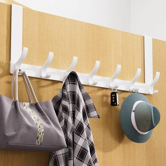 Organizzatore per capocchiata - Deurhanger robusto - Organizzatore per capocchiata in alluminio - 7 ganci - Facile da installare - Adatto per bagno, camera da letto, cucina - Per l'appeso asciugamani, giacche, borse - Bianco - 7 ganci - 47*11cm