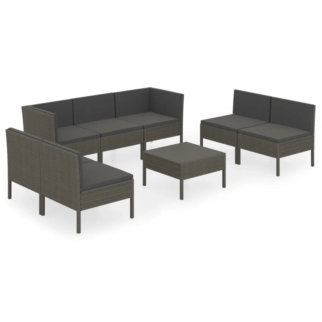 Set Divani da Giardino 8 pz con Cuscini in Polyrattan Grigio cod mxl 38311