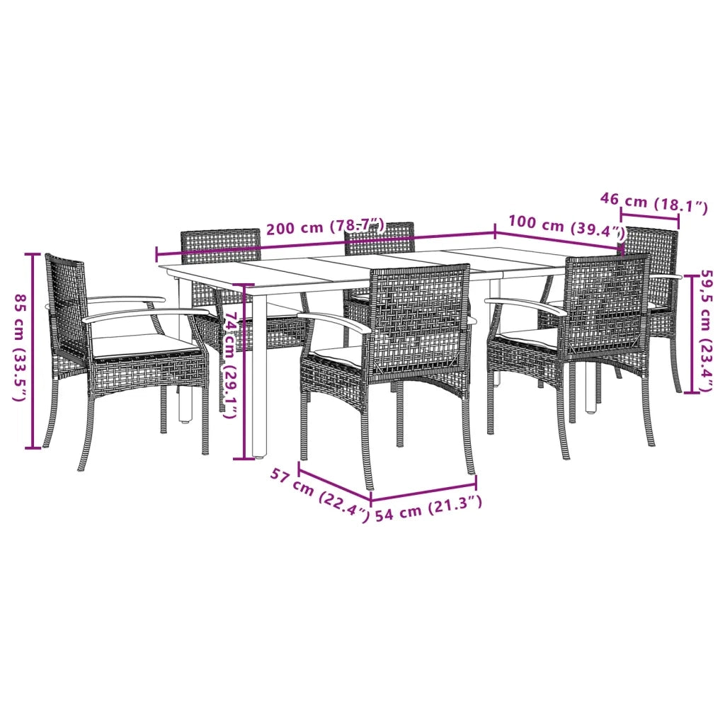 Set da Pranzo da Giardino 7 pz con Cuscini in Polyrattan Grigio 3213622