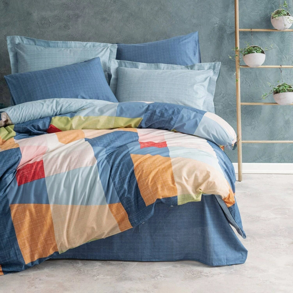 Solon, Copripiumino Matrimoniale Federa Inclusa, 220x260 cm blu